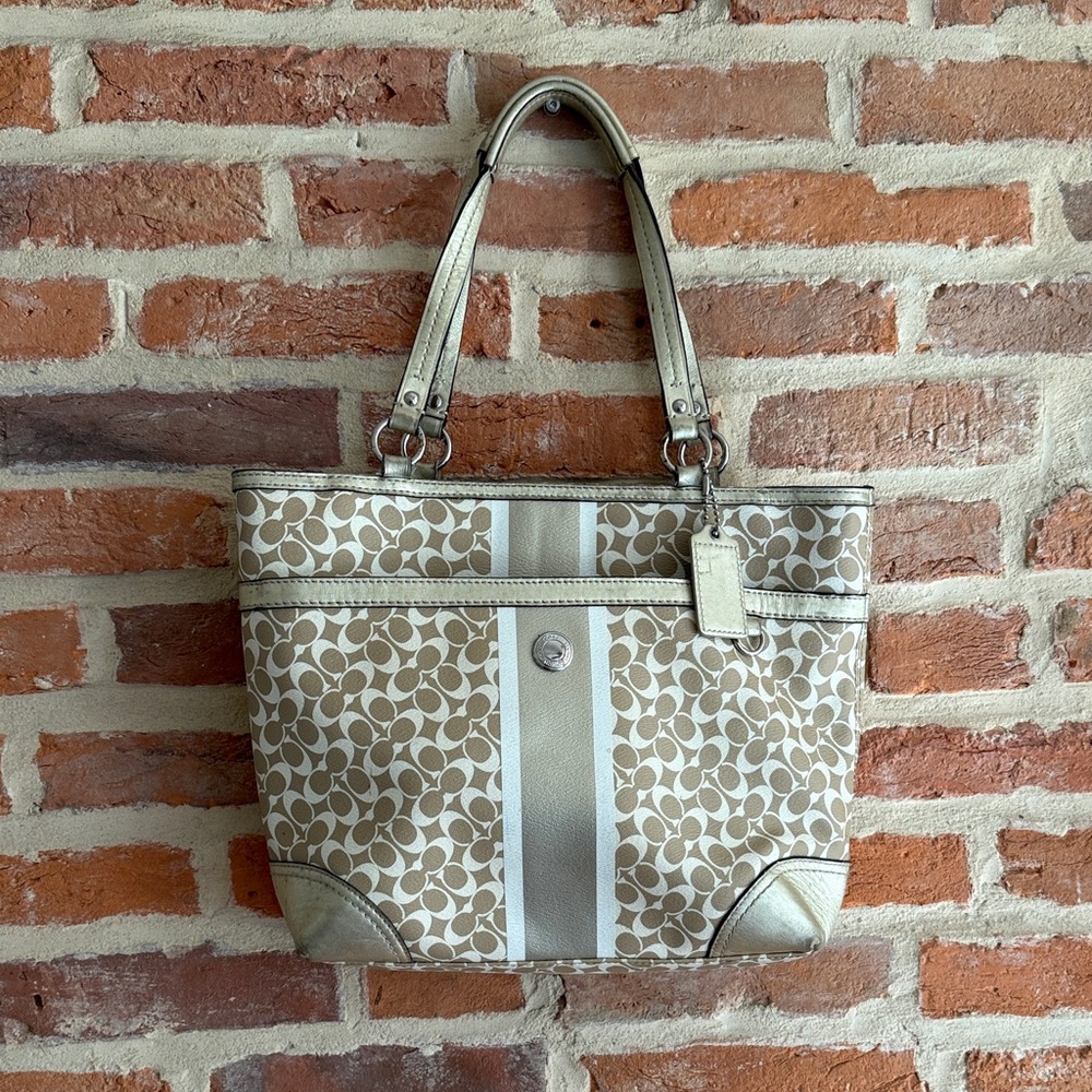 Coach gold and white tote
